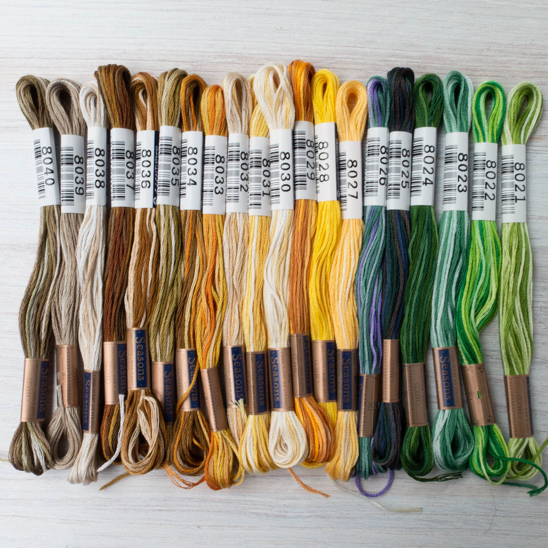 Cosmo Seasons Variegated Embroidery Floss Set - 8000s Green, Yellow Brown