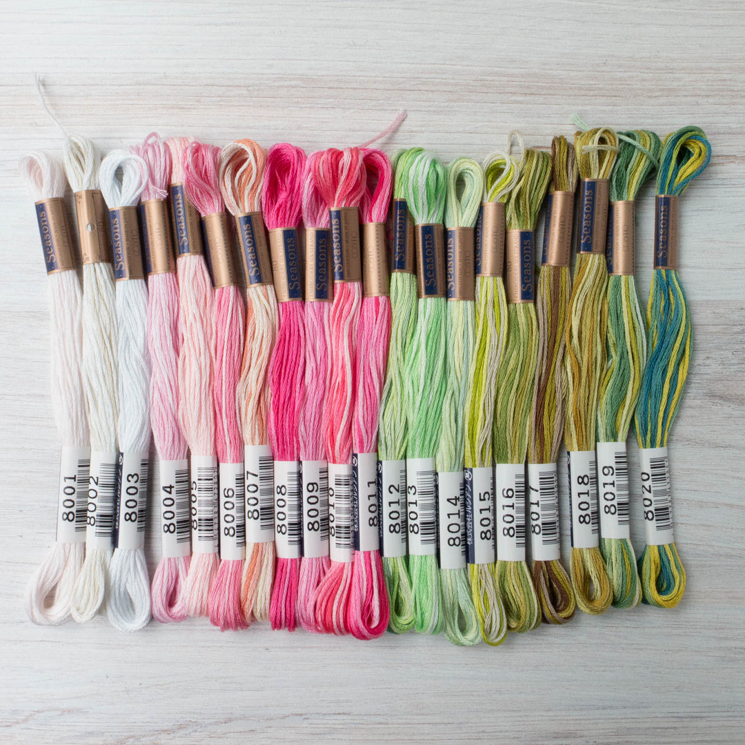 Cosmo Seasons Variegated Embroidery Floss Set - 8000s Pink and Greens