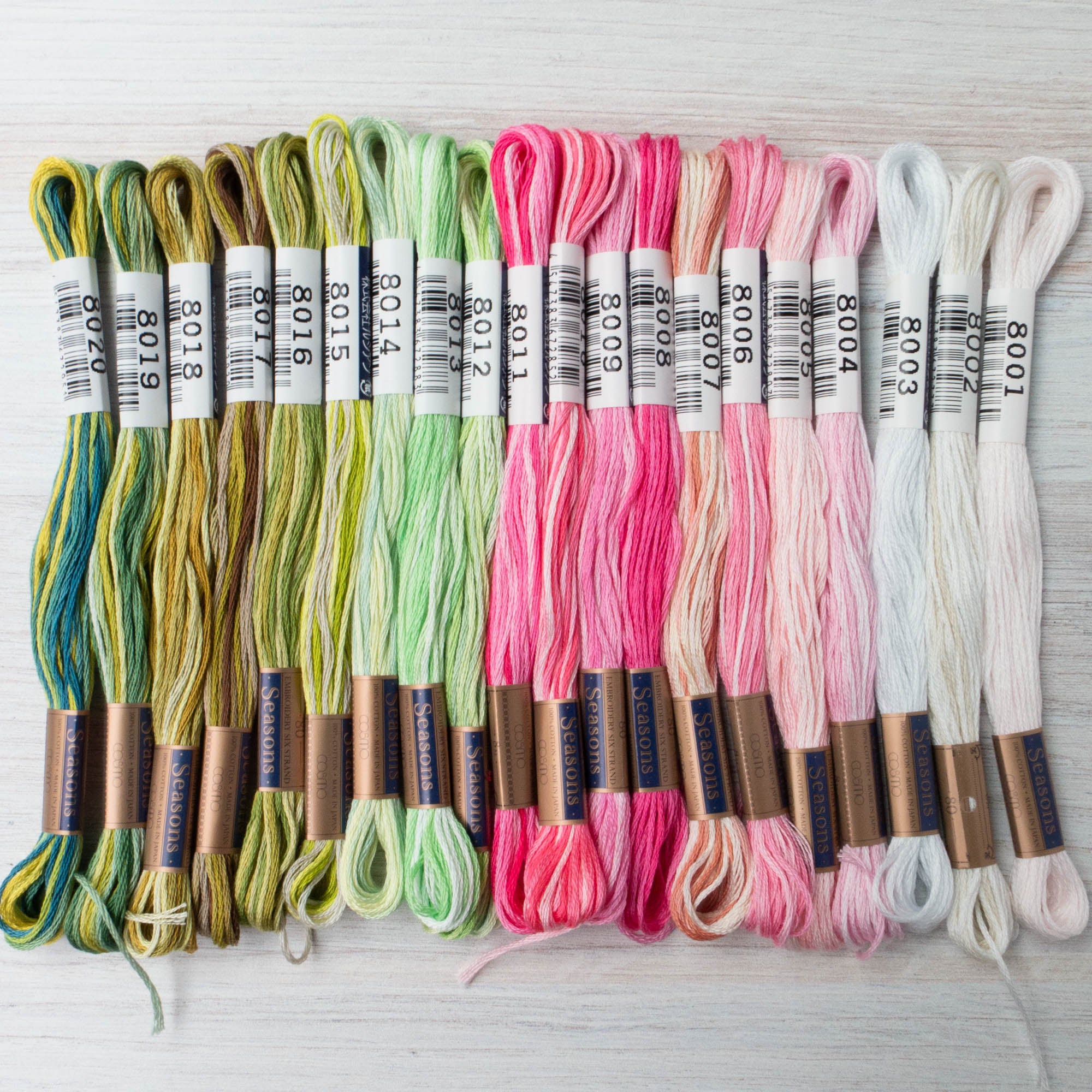 Cosmo Seasons Variegated Embroidery Floss Set - 8000s Pink and Greens –  Snuggly Monkey