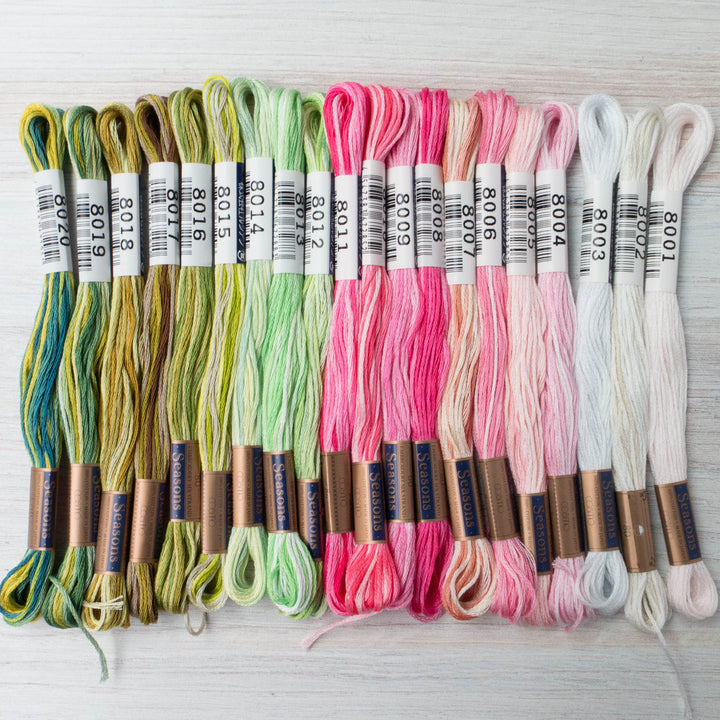 Cosmo Seasons Variegated Embroidery Floss Set - 8000s Pink and Greens