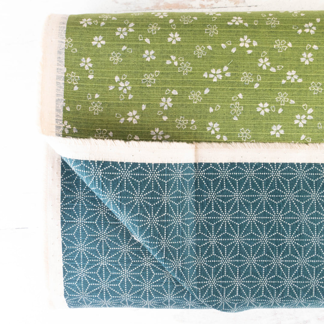 Sevenberry Double-Sided Cotton Dobby Fabric - Green/Blue