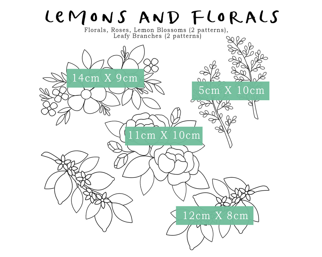 Stick & Stitch Embroidery Pattern Pack - Lemons & Floral