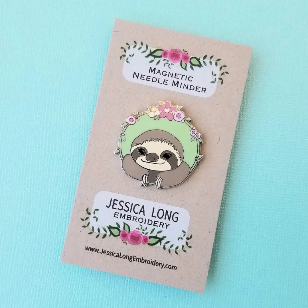 Happy Sloth Enamel Needle Minder