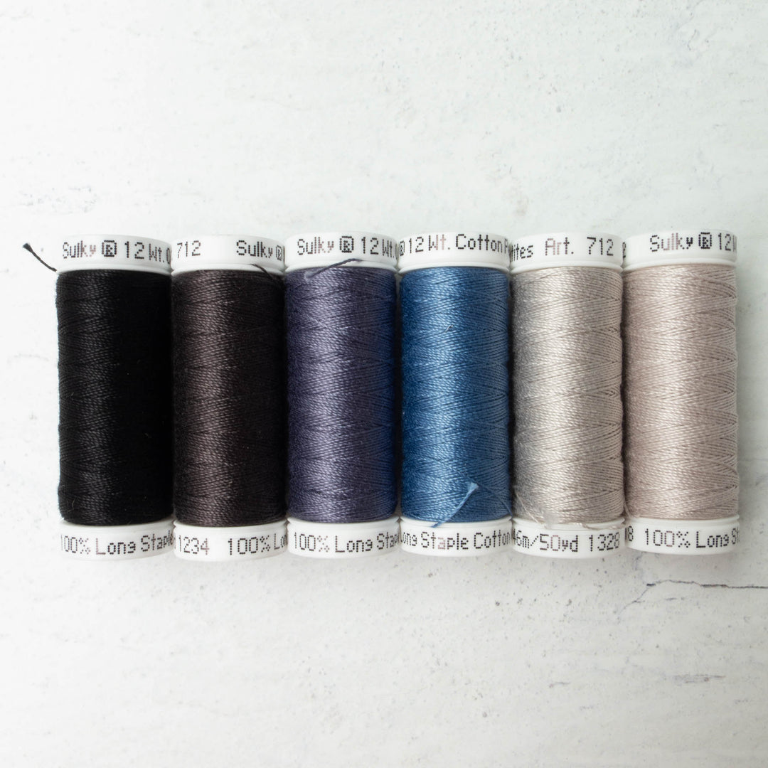 Sulky 12 wt Cotton Petites Thread - Black/Gray Palette