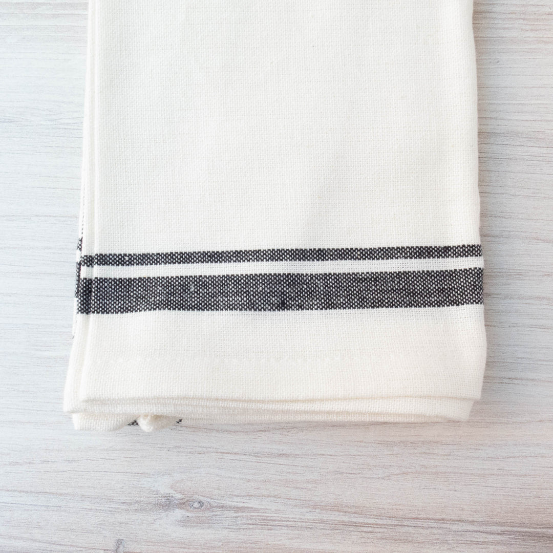 Japanese Linen Kitchen Towel, Grey Thin White Stripe