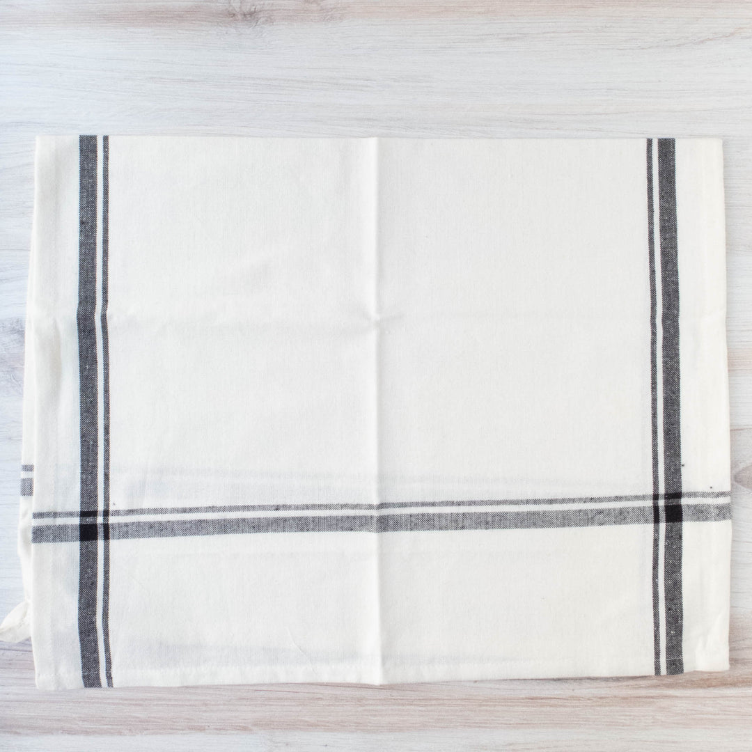 Japanese Linen Kitchen Towel, Grey Thin White Stripe
