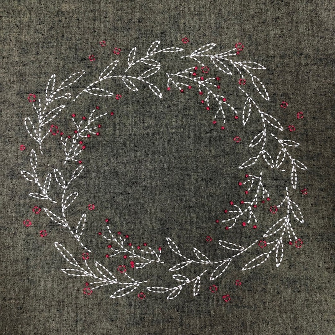 Wreath Pre-Stenciled Sashiko Sampler  Sashiko, Japanese embroidery,  Stencils