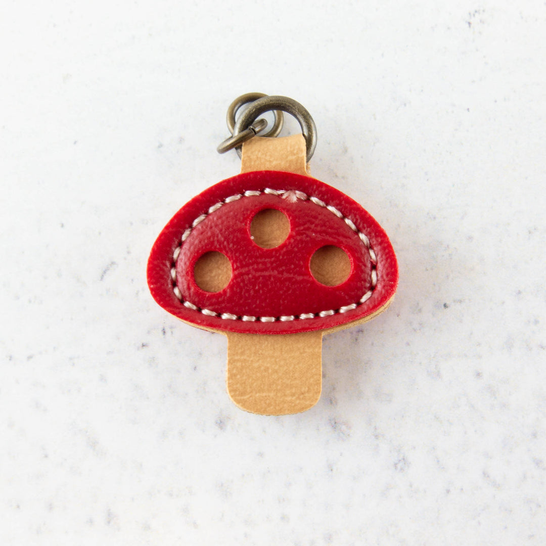 Synthetic Leather Zipper Pull - Mushroom