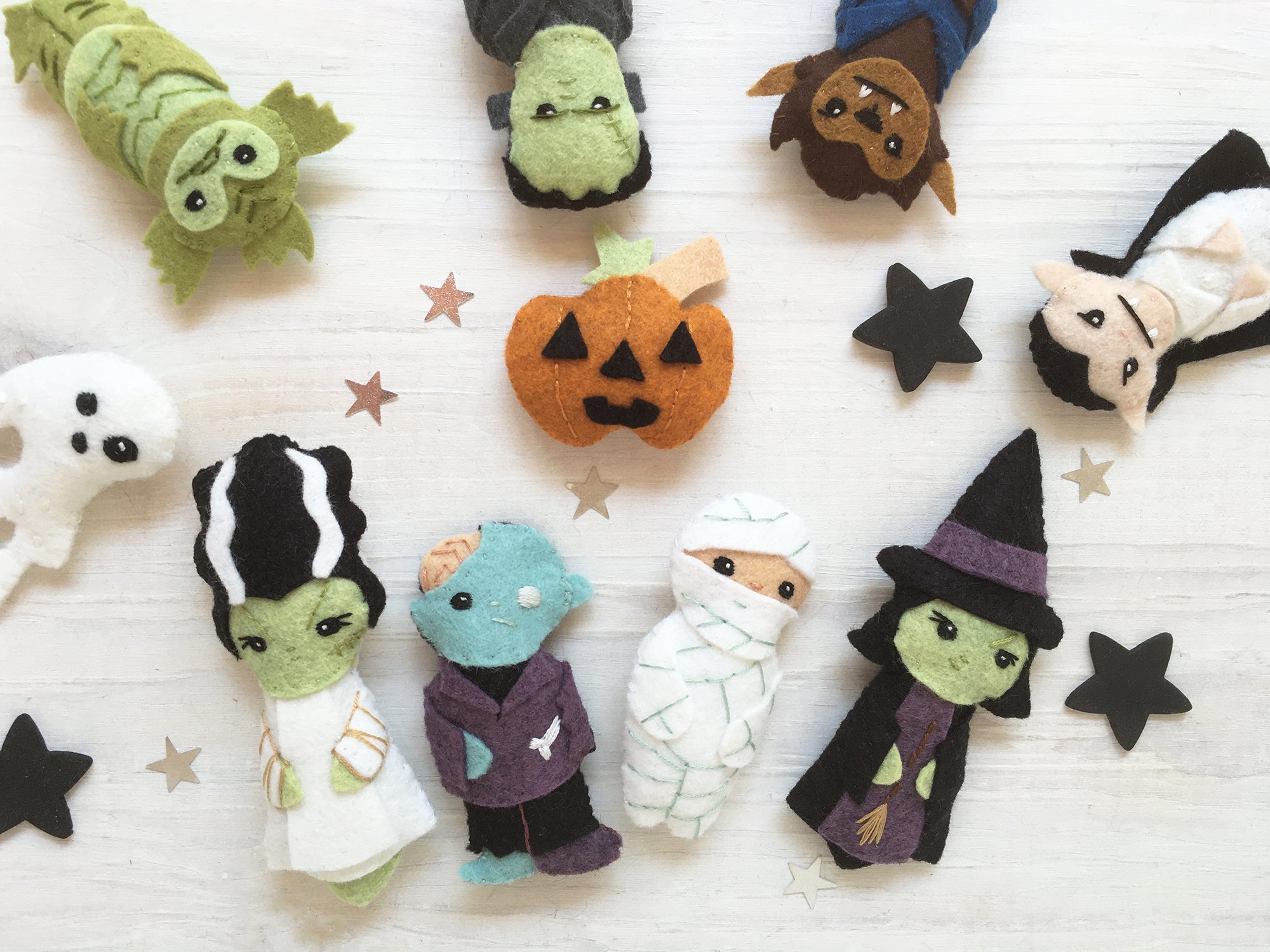 Classic Movie Monsters Wool Felt Embroidery PDF Pattern – Snuggly