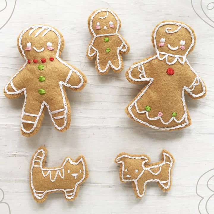 PDF Pattern - Gingerbread Family Wool Felt Embroidery Pattern