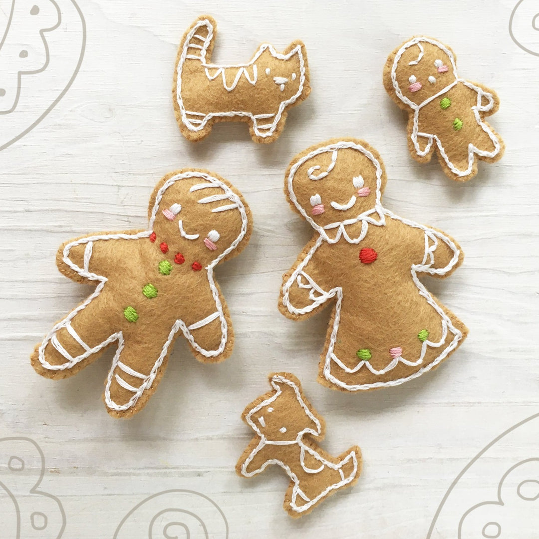 PDF Pattern - Gingerbread Family Wool Felt Embroidery Pattern