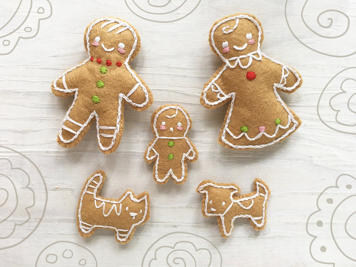 PDF Pattern - Gingerbread Family Wool Felt Embroidery Pattern