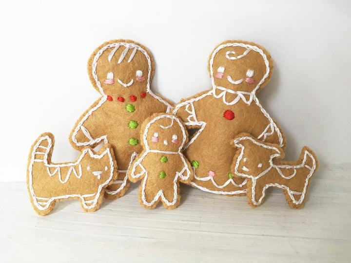 PDF Pattern - Gingerbread Family Wool Felt Embroidery Pattern