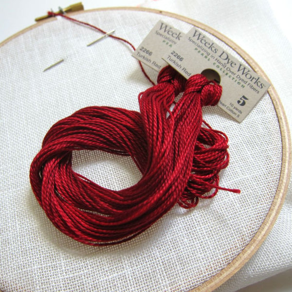 Turkish Red Weeks Dye Works Hand Over-Dyed Perle Cotton - Size 5 Perle Cotton - Snuggly Monkey