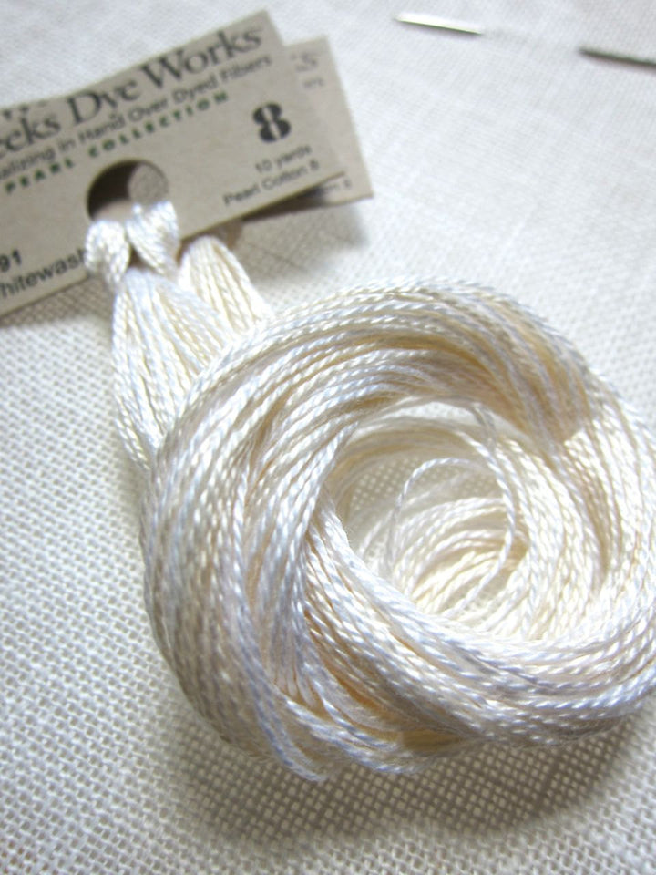 White Weeks Dye Works Hand Over-Dyed Pearl Cotton - Whitewash (Size 8) Perle Cotton - Snuggly Monkey
