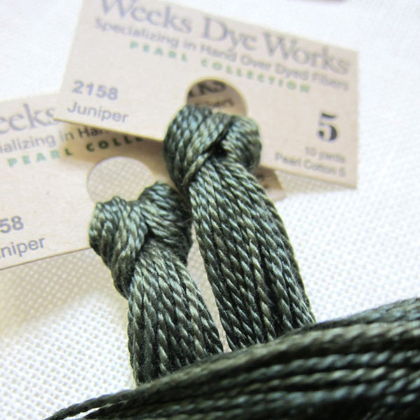 Weeks Dye Works Hand Over-Dyed Pearl Cotton - Size 5 Juniper Perle Cotton - Snuggly Monkey