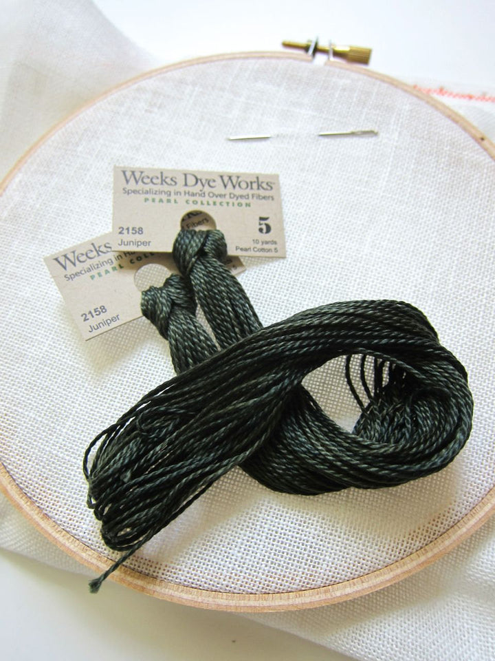 Weeks Dye Works Hand Over-Dyed Pearl Cotton - Size 5 Juniper Perle Cotton - Snuggly Monkey