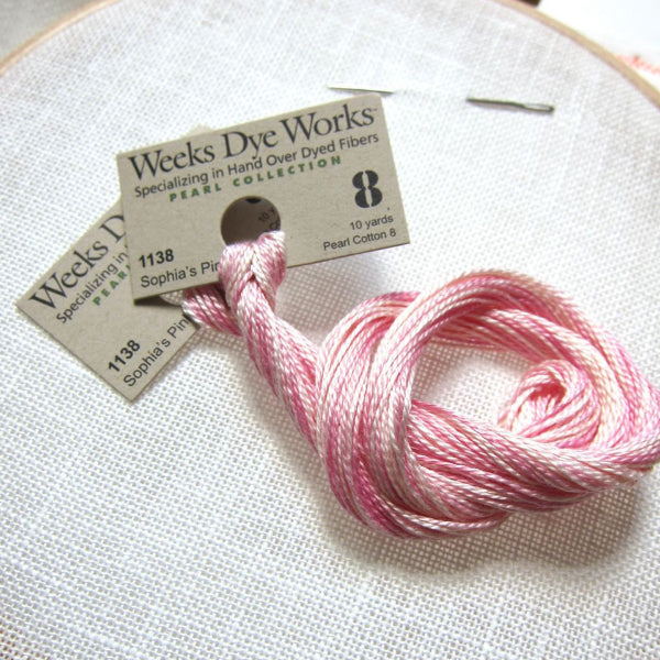 Weeks Dye Works Hand Over-Dyed Perle Cotton - Size 8 Sophia's Pink Perle Cotton - Snuggly Monkey