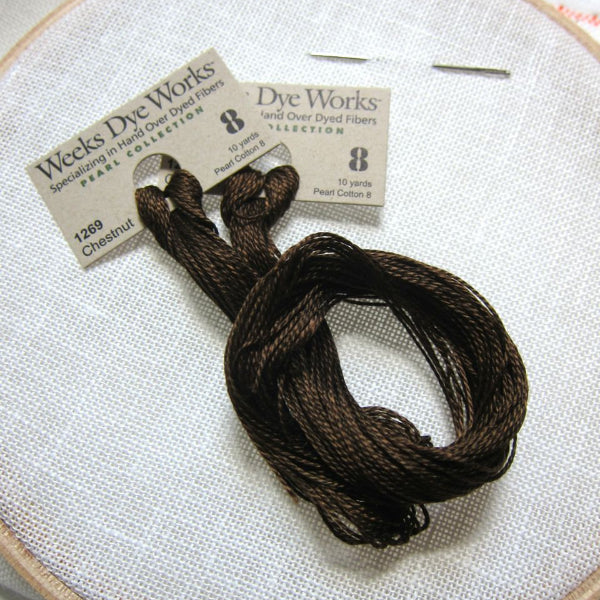 Weeks Dye Works Hand Over-Dyed Pearl Cotton - Size 8 Chestnut Perle Cotton - Snuggly Monkey