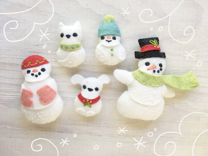 PDF Pattern - Snowman Family Wool Felt Embroidery Pattern